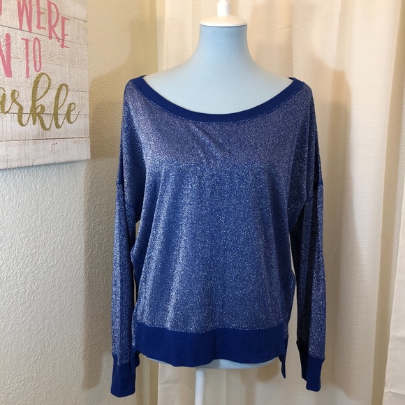 a.n.a Sweaters - ana Blue Metallic Sheer High Low Sweater, Size L